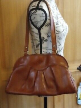 Patricia Nash Chestnut Brown Pleated Leather Shoulder Bag